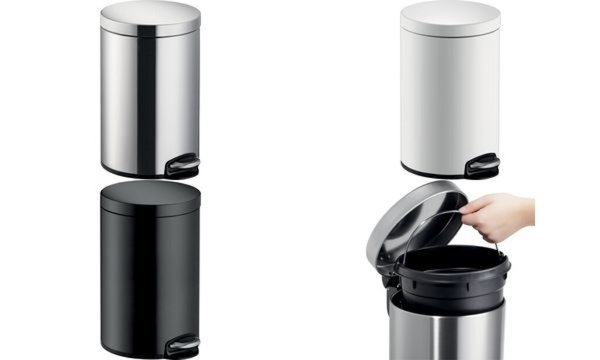 Image HELIT Tret-Abfalleimer "Classic", 20 Liter, silber aus Edelstahl, rund, Anti-Fi