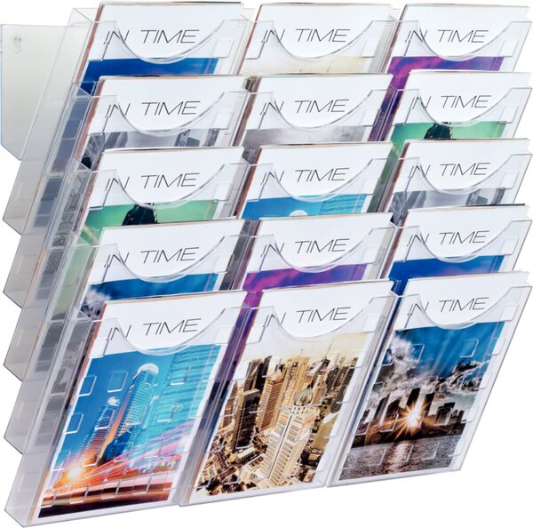 Image HELIT Wand-Prospekthalter-Set, DIN A4 hoch, glasklar bestehend aus 5 Prospektha