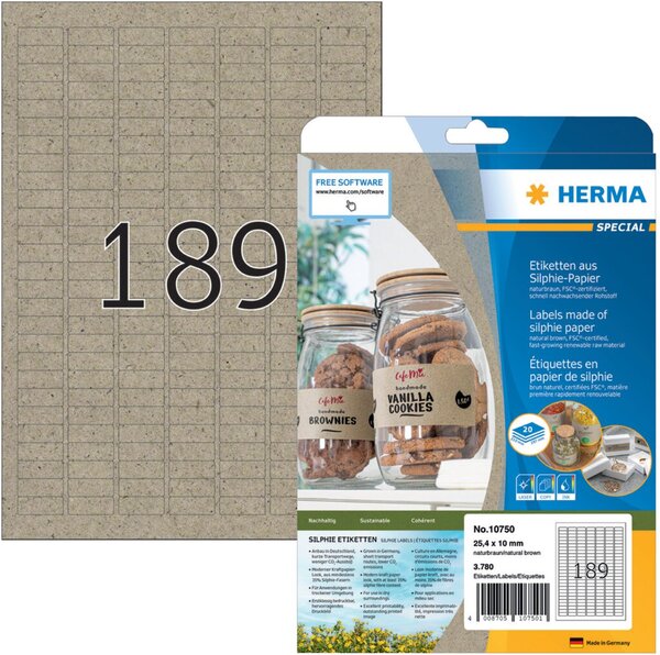 Image HERMA Etiketten aus Silphie-Papier, 25,4 x 16 mm, naturbraun