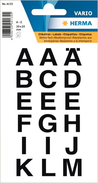 Image Buchstaben 20x20mm A-Z wetterfest Folie transparent schwarz 2Bl 1Pack