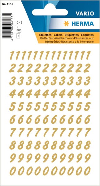 Image Zahlen 8mm 0-9 wetterfest gold Folie transparent gold 2Bl 1Pack