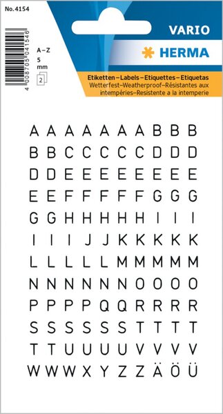 Image Buchstaben 5mm A-Z wetterfest sw Folie transparent schwarz 2Bl 1Pack