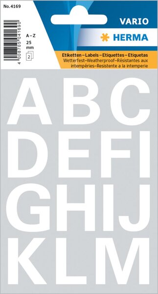 Image Buchstaben 25mm A-Z wetterfest ws Folie weiss 2Bl 1Pack