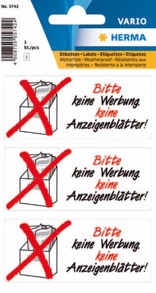 Image Hinweisetikett 79x34mm wetterfest Keine Werbung Anzeigenbl. 3St 1Pack