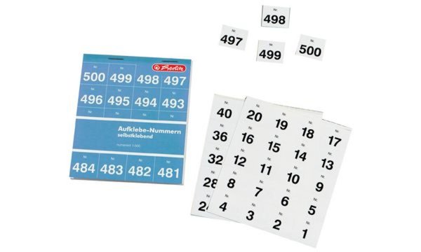 Image HERLITZ Aufklebenummern, selbstklebend, Nummern 1-500 holzfreies Papier, Farbe: