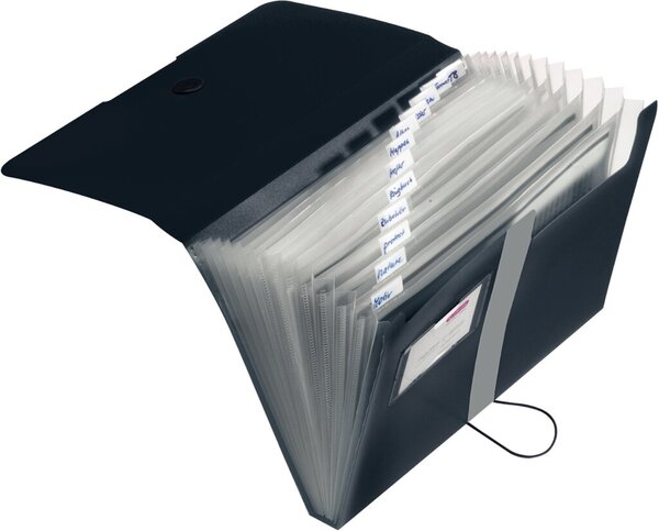Image HERLITZ Fächermappe PP 12F schw. Gummizug Visitenkartenfach