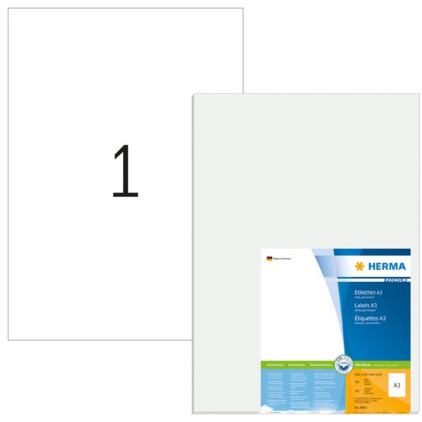Image HERMA A3-Etiketten Premium weiß 297x420 mm Papier 100 St.