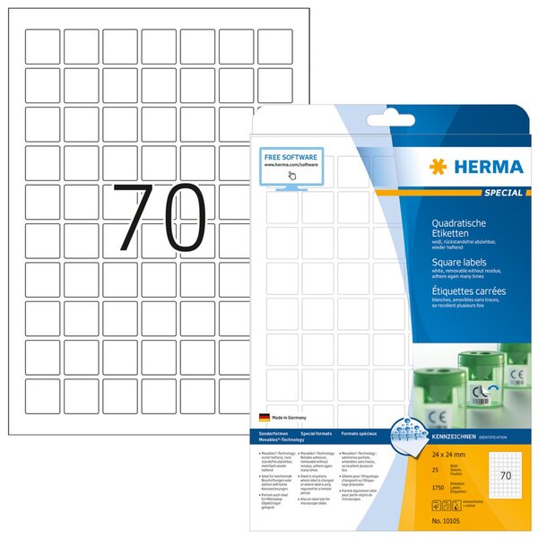 Image HERMA Ablösbare Etiketten A4 24x24 mm weiß quadratisch Movables/ablösbar Papier