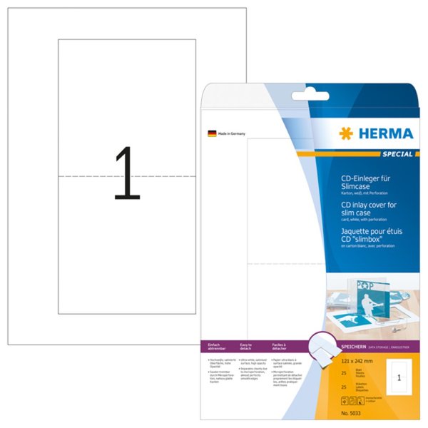 Image HERMA CD-Einleger  A4 weiß 121x242 mm nicht klebend 25 St.