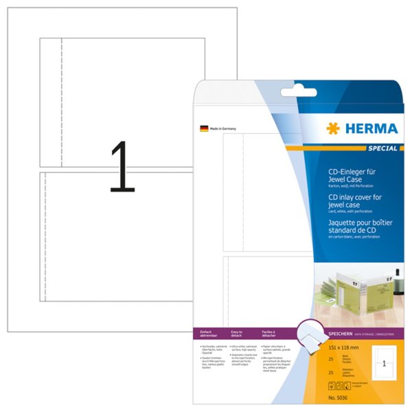 Image HERMA CD-Einleger  A4 weiß 151x118 mm nicht klebend 25 St.