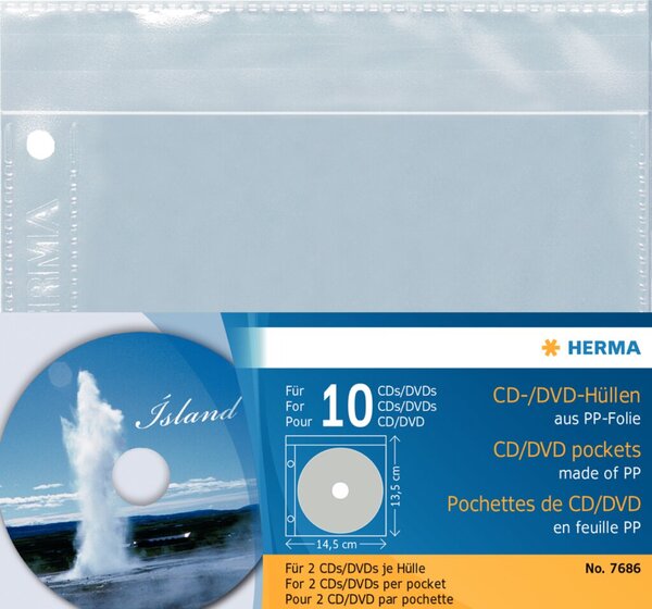 Image HERMA CD/DVD-Hüllen je 2 CD/DVD 5 Hüllen transparent 7686