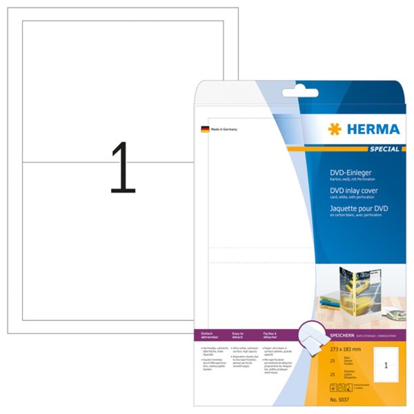 Image HERMA DVD-Einleger A4 weiß 273x183 mm nicht klebend 25 St.