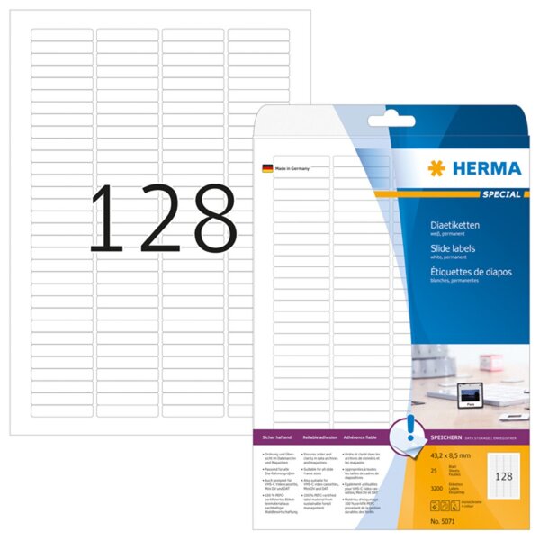 Image HERMA Dia-Etiketten A4 weiß 43,2x8,5 mm Papier matt 3200 St.