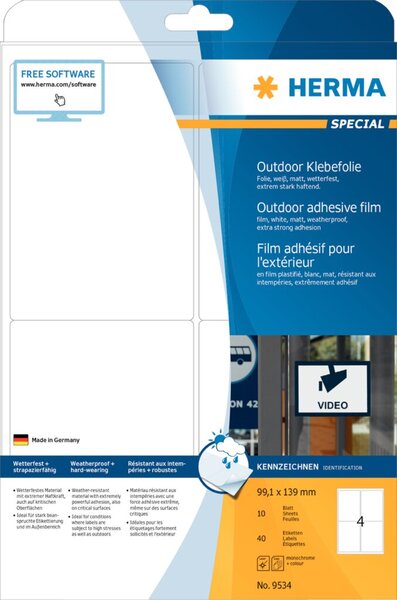 Image HERMA Etik. A4 Outdoor Klebefolie weiß 99,1x139  mm  40 St.