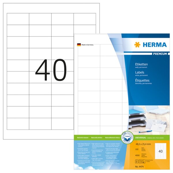 Image HERMA Etik. Premium A4 weiß 48,5x25,4   mm Papier 4000 St.