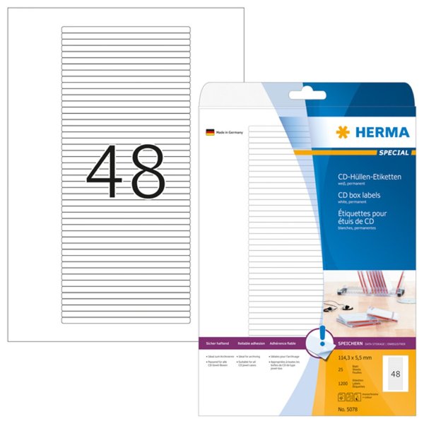 Image HERMA Etik. für CD-Box A4 weiß 114,3x5,5 mm Papier 1200 St.