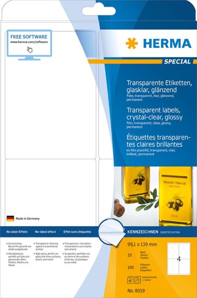 Image HERMA Etik. glasklar A4 99,1x139  mm Folie glänzend  100 St.