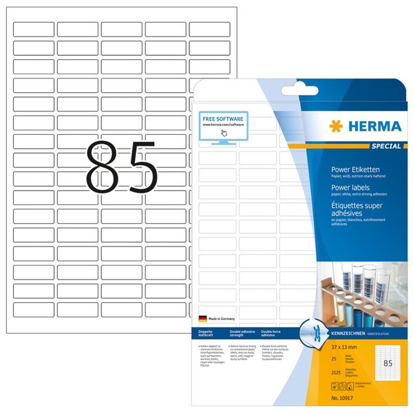 Image HERMA Etiketten A4 37x13 mm weiß extrem stark haftend Papier matt 2125 St. - We