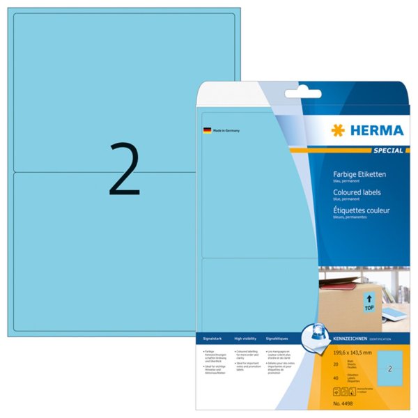 Image HERMA Etiketten A4 blau 199,6x143,5 mm Papier matt 40 St.