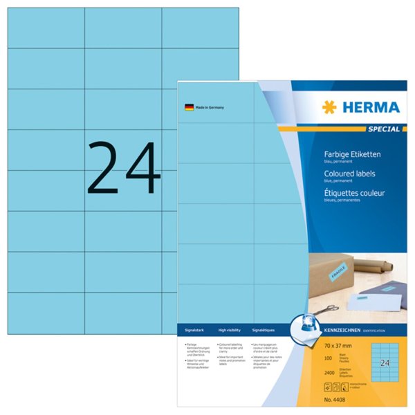 Image HERMA Etiketten A4 blau 70x37   mm Papier matt 2400 St.