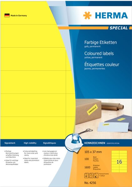 Image HERMA Etiketten A4 gelb 105x37 mm Papier matt 1600 St.