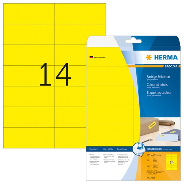 Image HERMA Etiketten A4 gelb 105x42,3  mm Papier matt 280 St.