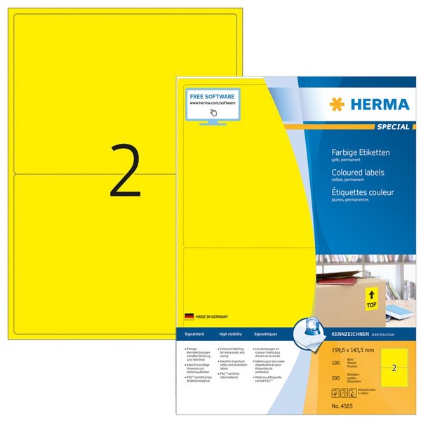 Image HERMA Etiketten A4 gelb 199,6x143,5mm Papier matt 1400 St.
