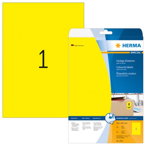 Image HERMA Etiketten A4 gelb 210x297 mm Papier matt 20 St.