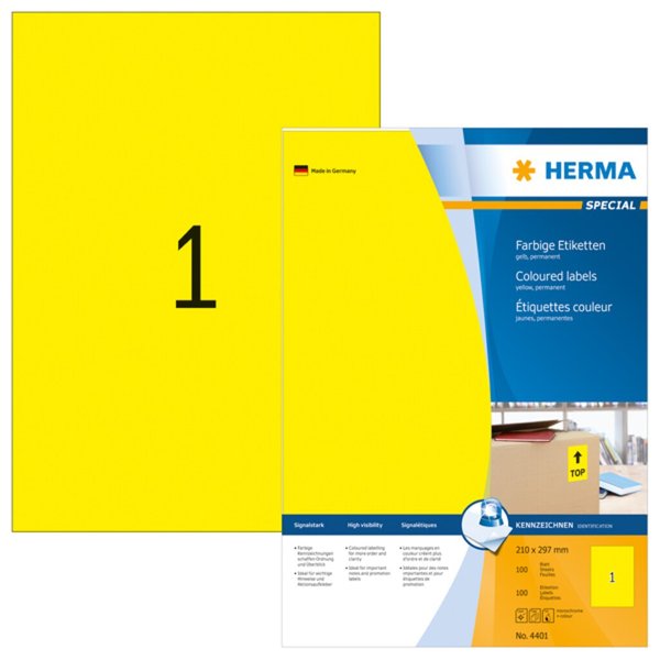 Image HERMA Etiketten A4 gelb 210x297 mm Papier matt  100 St.