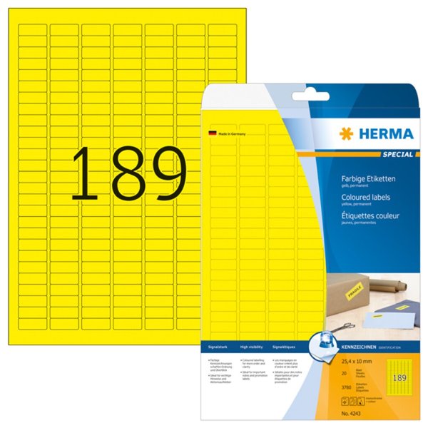 Image HERMA Etiketten A4 gelb 25,4x10 mm Papier matt 3780 St.