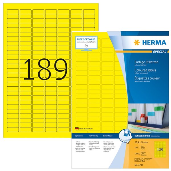 Image HERMA Etiketten A4 gelb 25,4x10 mm Papier matt 18900 St.