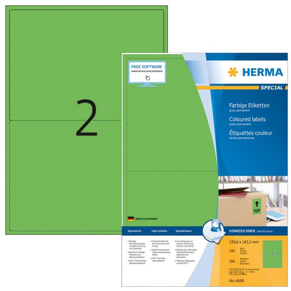 Image HERMA Etiketten A4 grün 199,6x143,5mm Papier matt 1400 St.