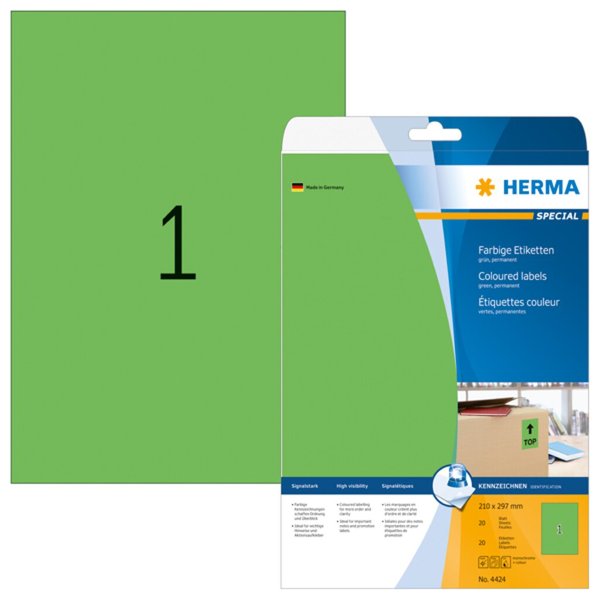 Image HERMA Etiketten A4 grün 210x297 mm Papier matt 20 St.