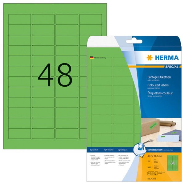 Image HERMA Etiketten A4 grün 45,7x21,2 mm Papier matt 960 St.