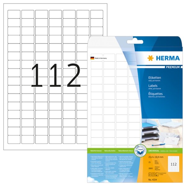 Image HERMA Etiketten A4 weiß 25,4x16,9 mm Papier matt 2800 St.