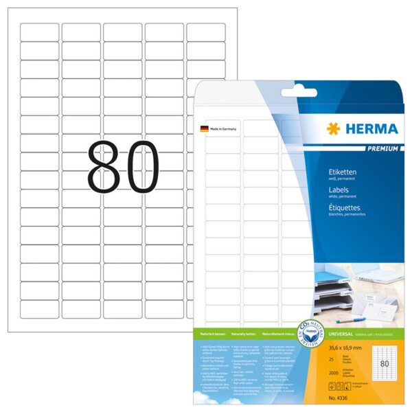 Image HERMA Etiketten A4 weiß 35,6x16,9 mm Papier matt 2000 St.