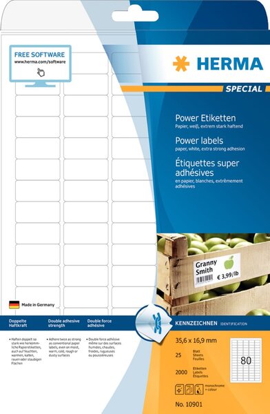 Image HERMA Etiketten A4 weiß 35,6x16,9 mm extrem haftend 2000 St.