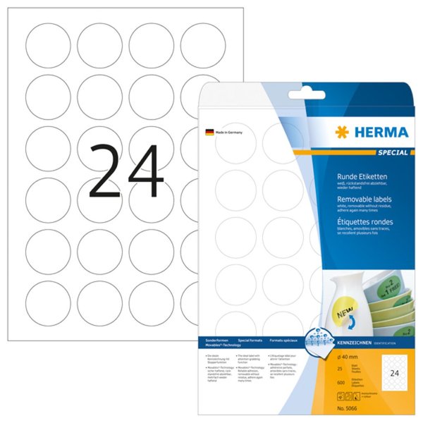 Image HERMA Etiketten A4 weiß 40 mm ablösbar Papier 600 St.