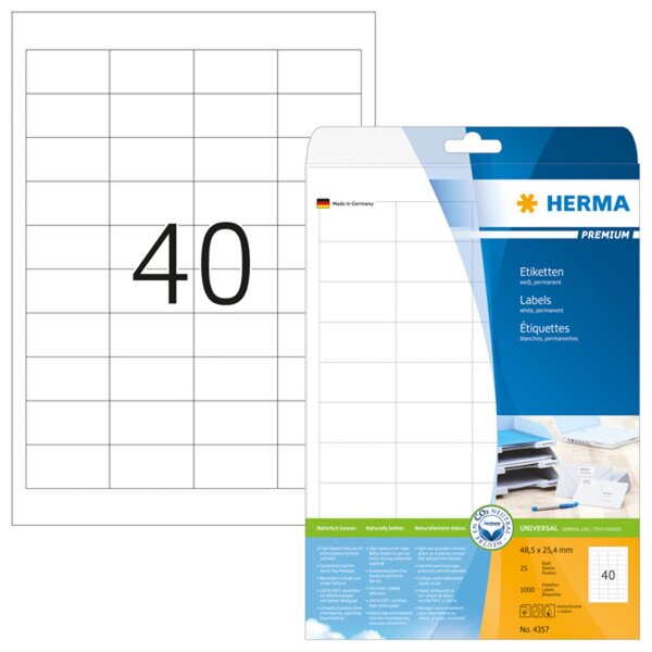Image HERMA Etiketten A4 weiß 48,5x25,4 mm Papier matt 1000 St.