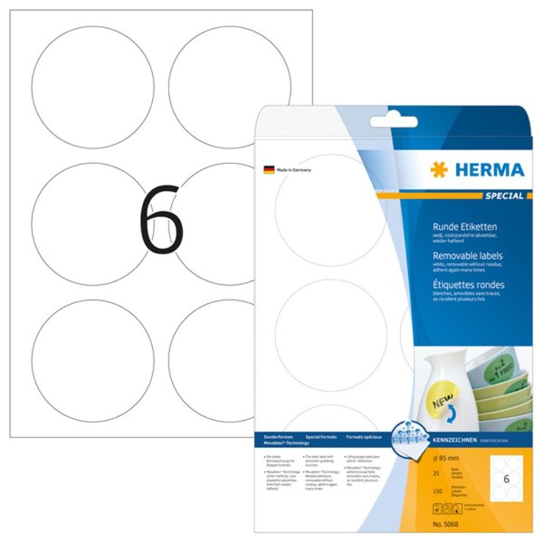 Image HERMA Etiketten A4 weiß 85 mm ablösbar Papier 150 St.