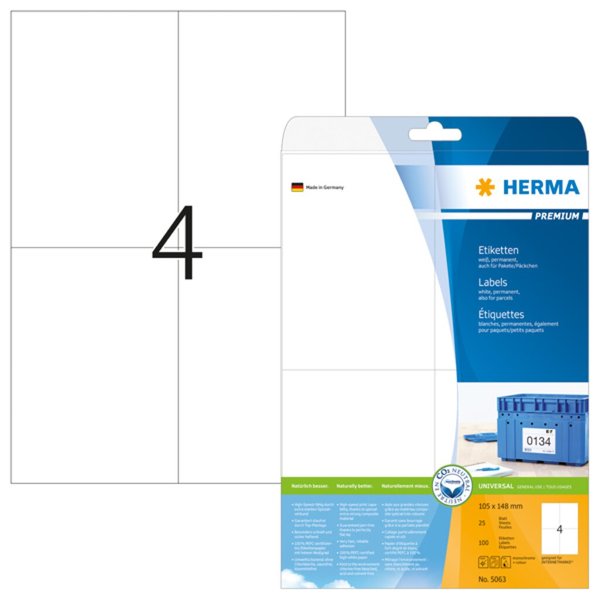 Image HERMA Etiketten Premium A4 weiß 105x148   mm Papier 100 St.