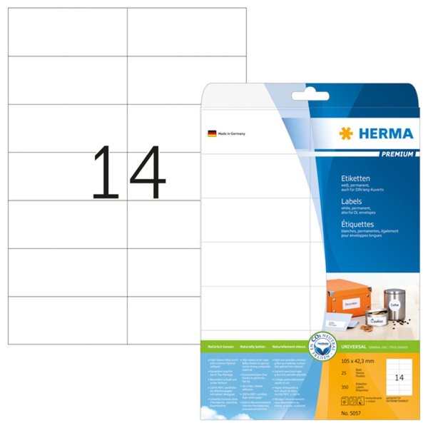 Image HERMA Etiketten Premium A4 weiß 105x42,3  mm Papier 350 St.