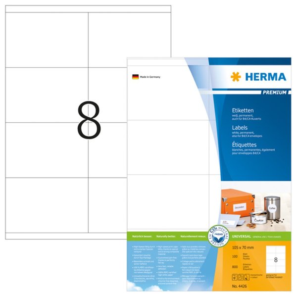Image HERMA Etiketten Premium A4 weiß 105x70  mm Papier  800 St.