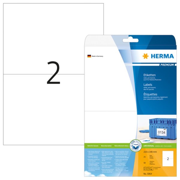 Image HERMA Etiketten Premium A4 weiß 210x148   mm Papier  50 St.