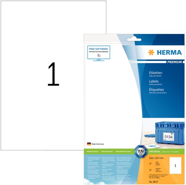 Image HERMA Etiketten Premium A4 weiß 210x297   mm Papier  10 St.
