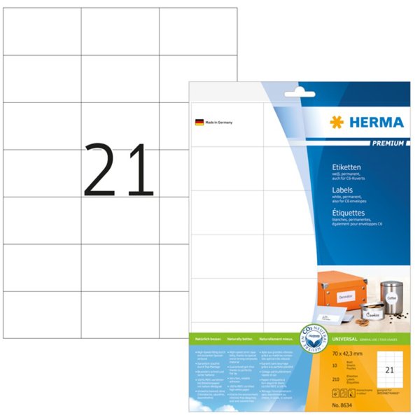 Image HERMA Etiketten Premium A4 weiß 70x42,3   mm Papier 210 St.