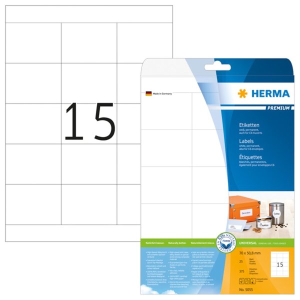 Image HERMA Etiketten Premium A4 weiß 70x50,8   mm Papier 375 St.