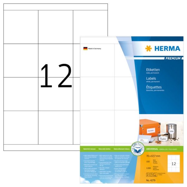Image HERMA Etiketten Premium A4 weiß 70x67,7  mm Papier 1200 St.