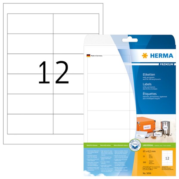 Image HERMA Etiketten Premium A4 weiß 97x42,3   mm Papier 300 St.