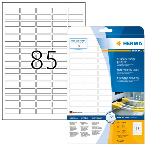 Image HERMA Folien-Etiketten SPECIAL, 37 x 13 mm, weiß mit Rand, Polyesterfolie matt,